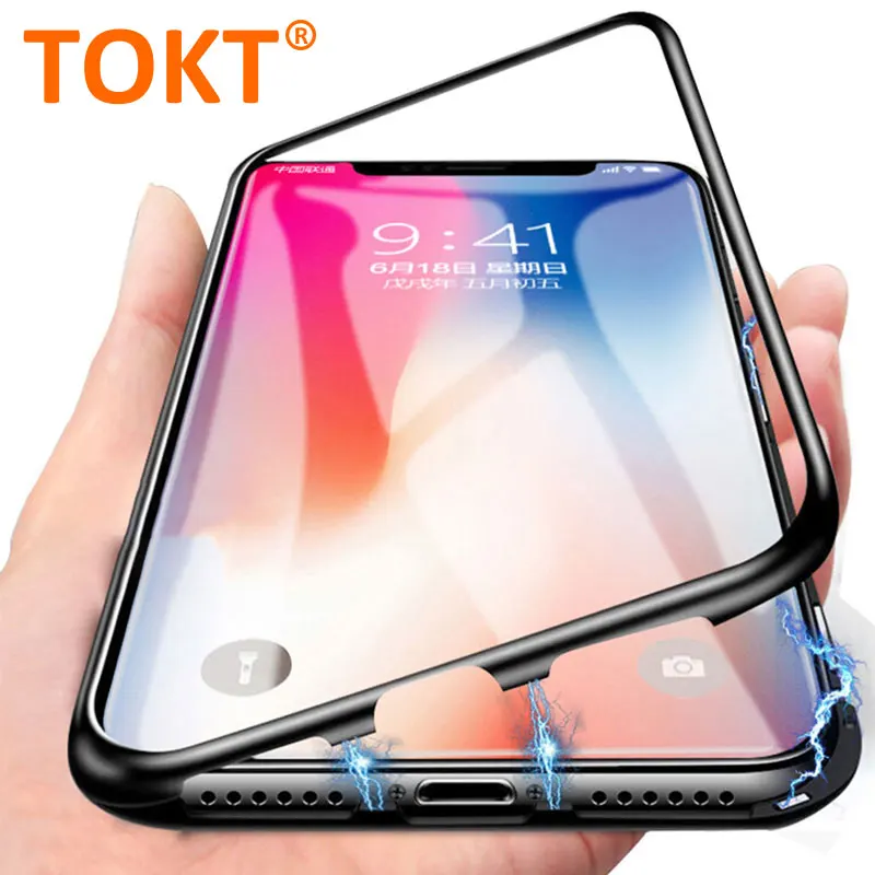Magnetic Adsorption Metal Case For iPhone 11 Pro 7 8 Plus Tempered Glass Back Magnet Cover 6 6s X XS Max |