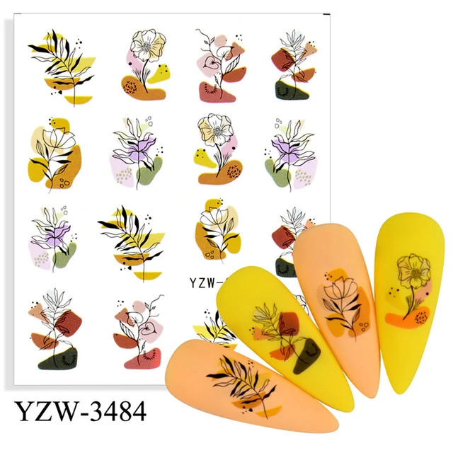 Colorful Face Flower Stickers Nail Stickers Transfer Nails Water Decal Nail Decals Leaf Sticker Series Watermark Nails Geometric YZW-3484