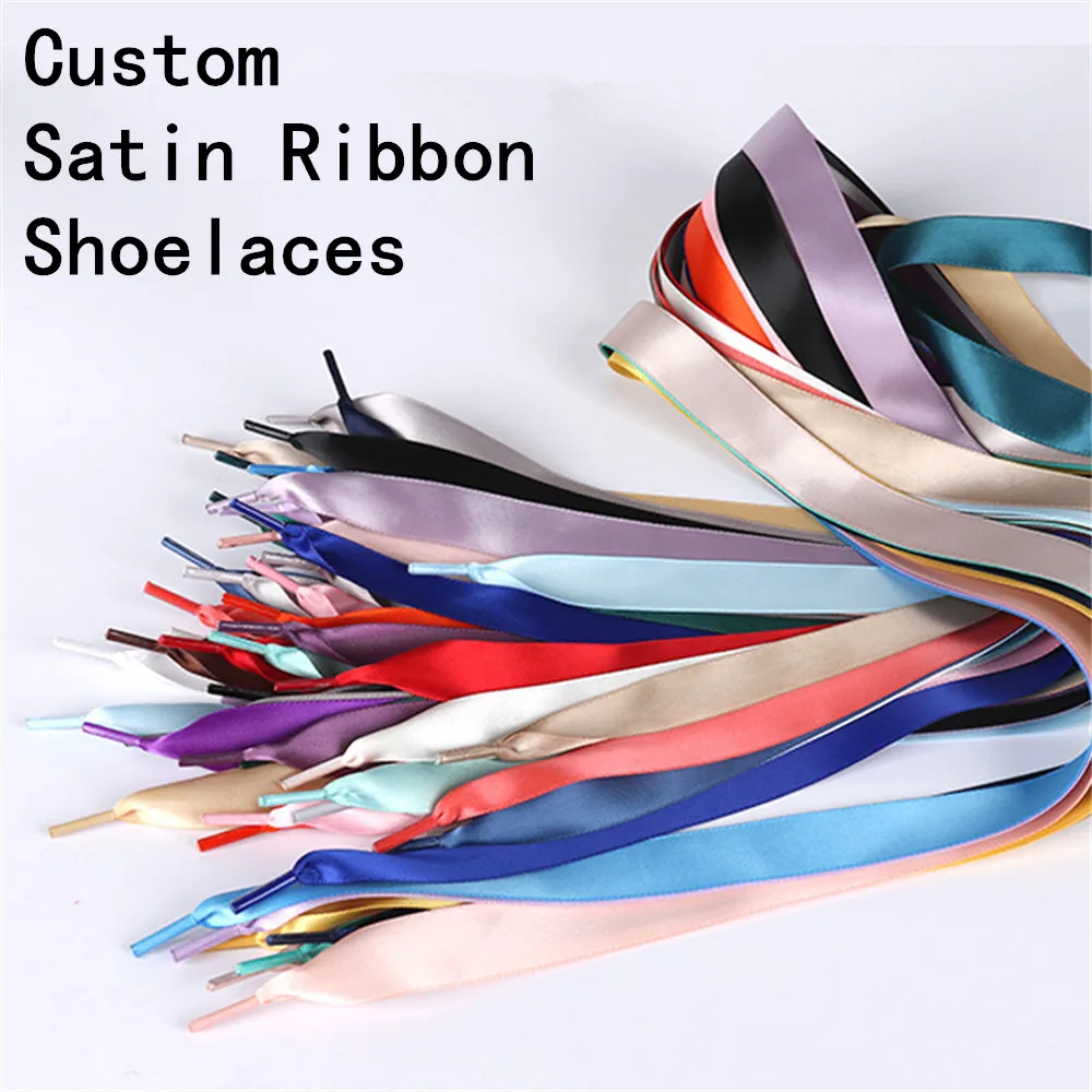 Bridal Custom Text Satin Ribbon 1 Pair Silk Satin Shoelaces 2CM Width Flat Ribbon Shoe laces Boots Sneakers Wedding Shoelaces