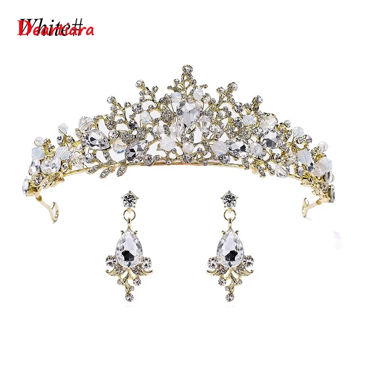 Crystal Rhinestone Princess Tiara Earring Set Wedding Headpiece Jewelry