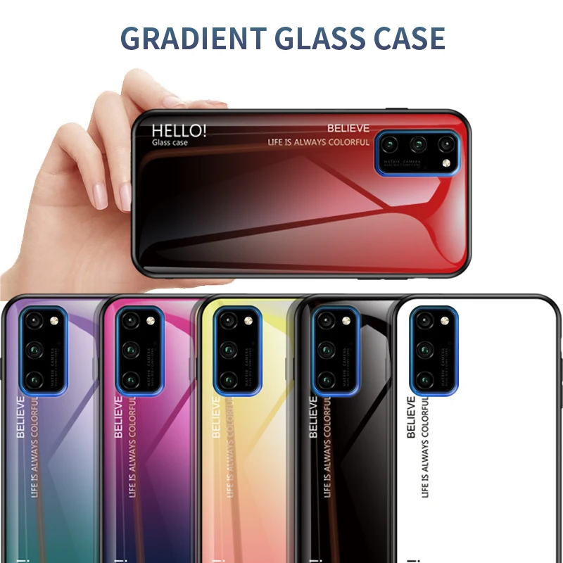 Стильный градиентный чехол из закаленного стекла для телефона huawei Honor V30 Твердый