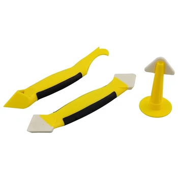 

New 3 Pieces Caulking Tool Kit,Yellow Silicone Sealant Finishing And Replace Removal Tool With A Caulk Nozzle