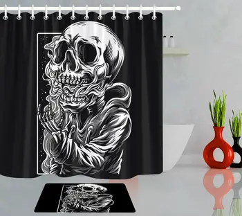 

Scary Skull Skeleton Hell Bones Fabric Shower Curtain Set & Hooks Bathroom Decor