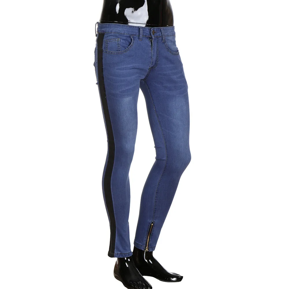 Men's pants Mens Stretch Denim Pants Distressed Ripped Freyed Slim Fit Zipper Jeans Trousers Drop Shipping