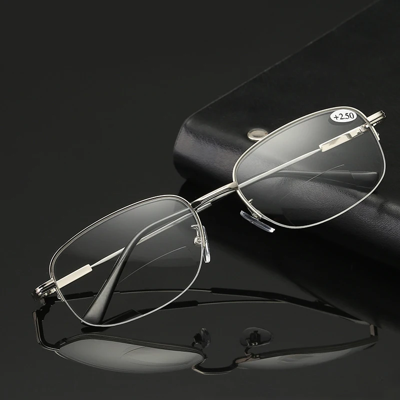 

Progressive Bifocal See Near and Far Reading Glasses Men Ultralight Metal Half-rim Alloy Superthin Anti Blu +1 +1.5 +2 +2.5 to 4