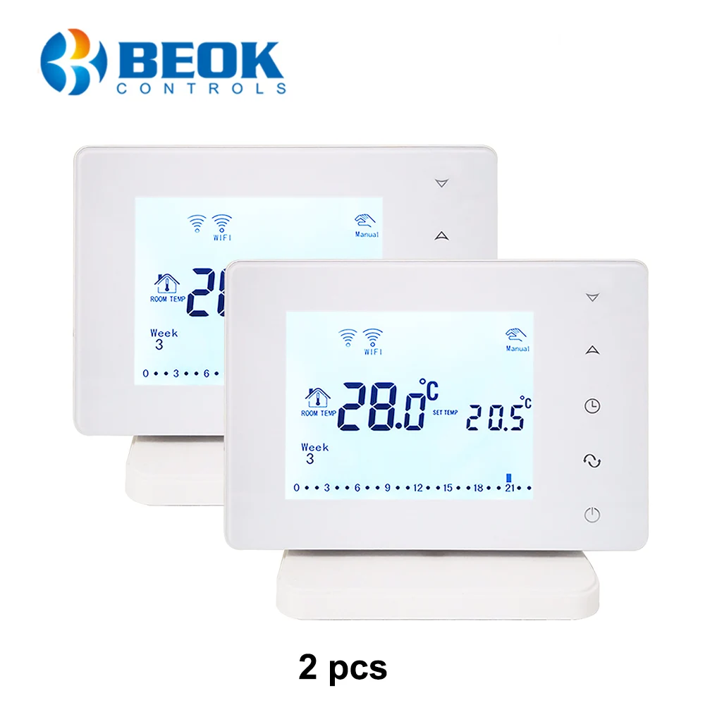 Beok 2 pcs Wireless Wifi Smart Thermostat for Gas Boiler Temperature Controller Works with Google Home Alexa BOT306RF-WIFI