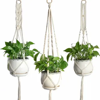 

Gardening Flowerpot Net Bag Plant Green Hanging Basket Cotton Hemp Rope Hand-Woven Sling Wall Decoration Country yard