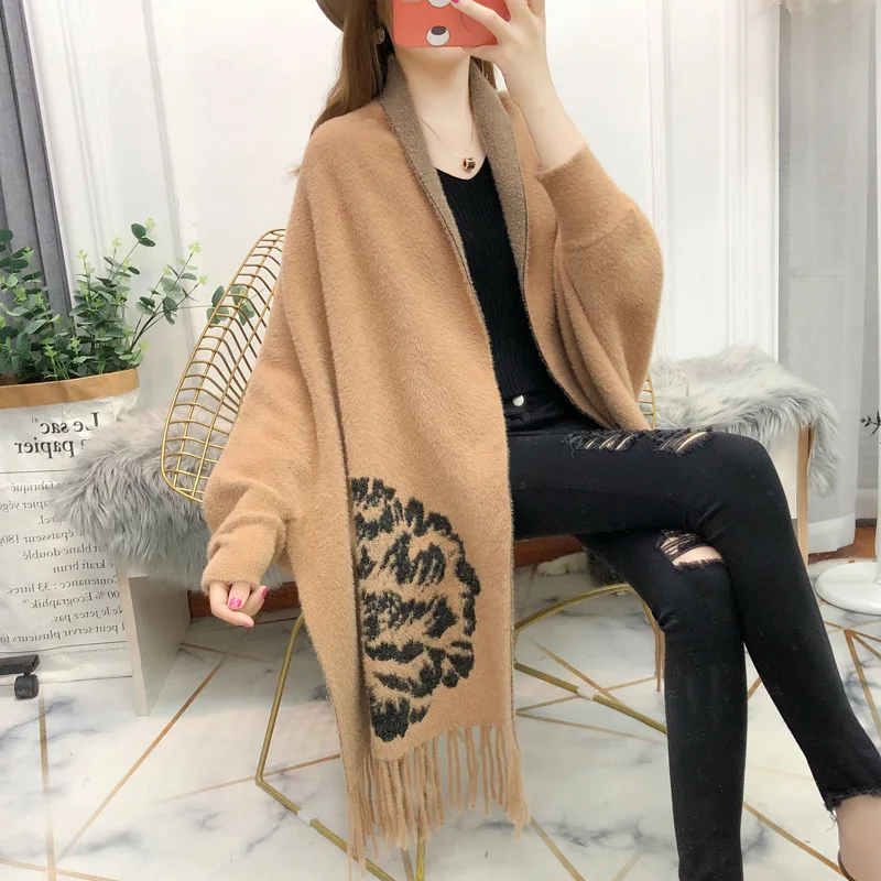 

2019 Autumn And Winter New Style Thick with Sleeves Scarf Dual Purpose Tassels Shawl Versitile Fashion Cloak Mantle Coat