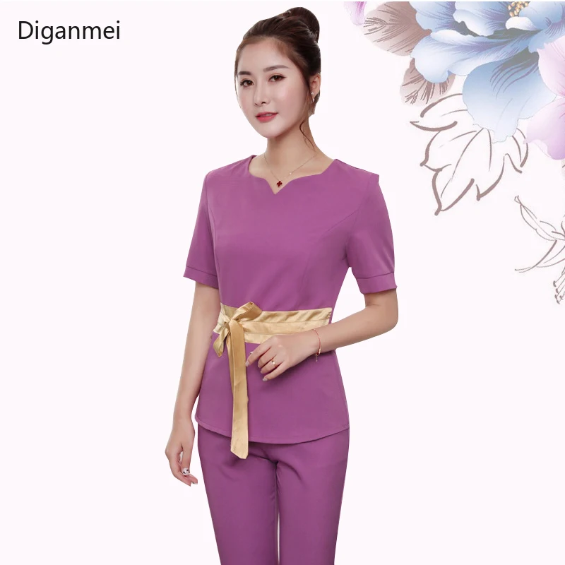 Summer blue short sleeve Beauty Uniform women Work clothing hotel Waiter work clothes Sauna foot bath Uniforms SPA Uniforms