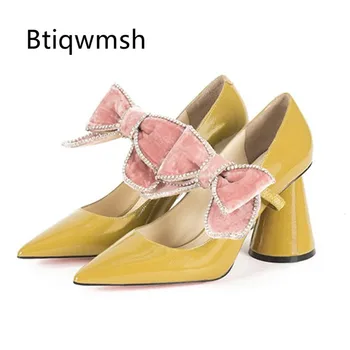 

2020 Butterfly Knot Shoes Woman Pointed Toe Rhinestone Bow tie Strange High Heel Shoes Ladies Fashion Party Shoes