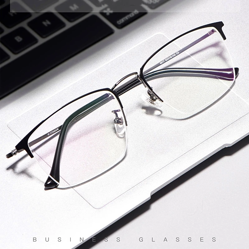 

Pure Titanium Retro Fashion Half Frame Glasses Ultralight Business Men Large Frame Myopia And Hyperopia Optical Glasses 8017JX