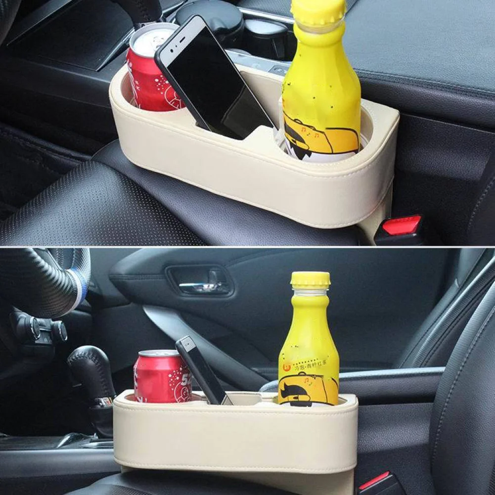 Faux Leather Car Drive Seat Gap Filler Storage Box Bottle Phone Holder Organizer