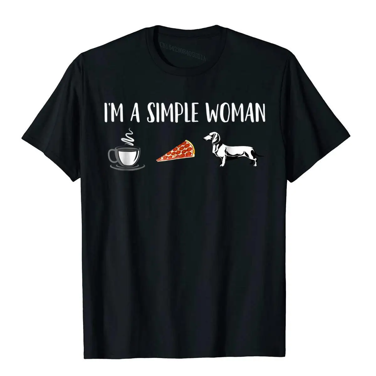 Sono Una Semplice Donna Caffè Pizza Doxie Bassotto Cane T-Shirt Top T-Shirt Top T-Shirt Coupon Cotone Pazzo Fitness Uomo