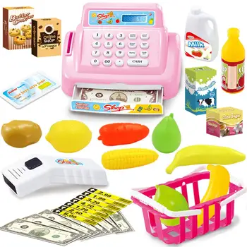 

26Pcs/Set Shop Cash Register Scanner Cash Model with Sound Pretend Play Kids Toy
