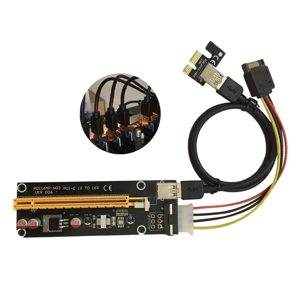 PCI-E PCI Express 1X до 16X Riser Card USB 3,0 кабель SATA до 4Pin IDE шнур питания Molex питание для BTC шахтерской машины