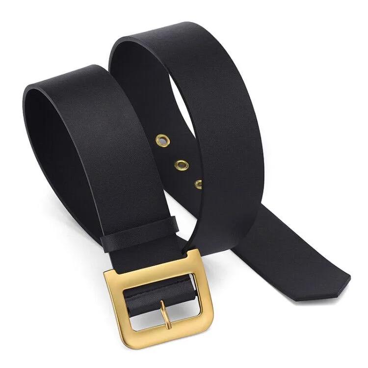 5.0cm wide black Дизайнерский ремень высокого качества из коровьей кожи, повседневный Роскошный металлический ремень с d-образной пряжкой для платья, женский ремень для девушек в стиле ретро, черный, красный, синий - Цвет: 5.0cm wide black