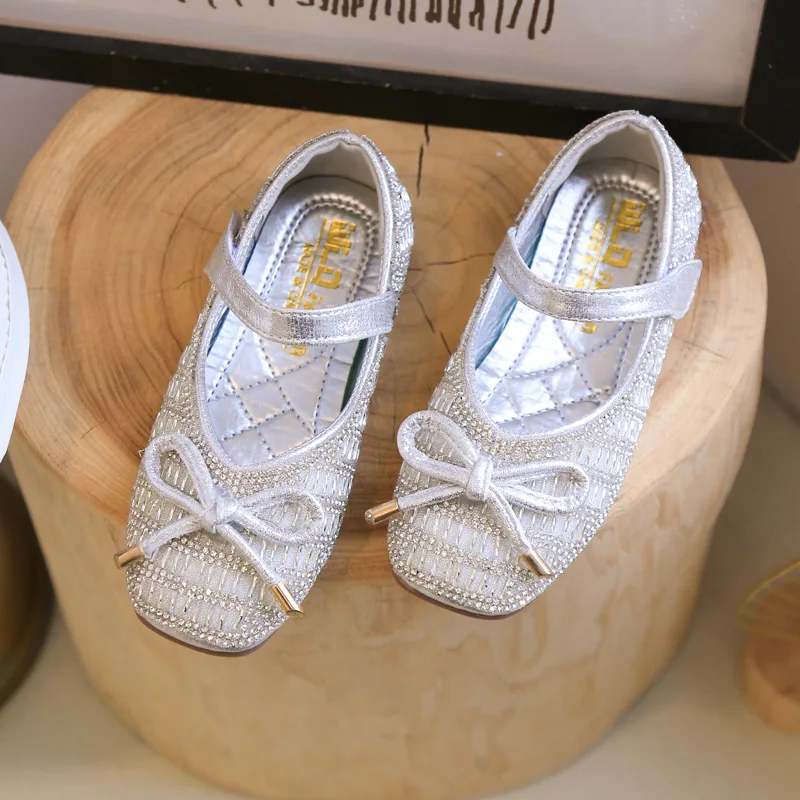 Girl Princess Shoes Spring Autumn New Girl's Butterfly Knot Leather Shoes Crytal Single Princess Shoes party Sandals