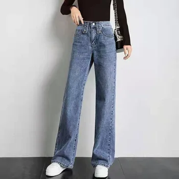 

high waist casual ladies jeans elastic waist wide leg jeans plus size femme Denim Trousers women jeans
