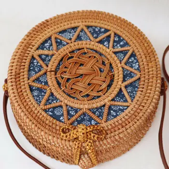 

New Retro Shoulder Bags Purse Tote Clutch Straw Bag Rattan Hand Woven Round Beach Bag /BY