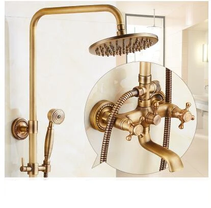 4006 Vidric Wall Mounted Bathroom Rain Shower Set Antique Bronze Rainfall Shower with Hand Shower Brass Rain Shower Faucet Sets EL400 - Цвет: 4006