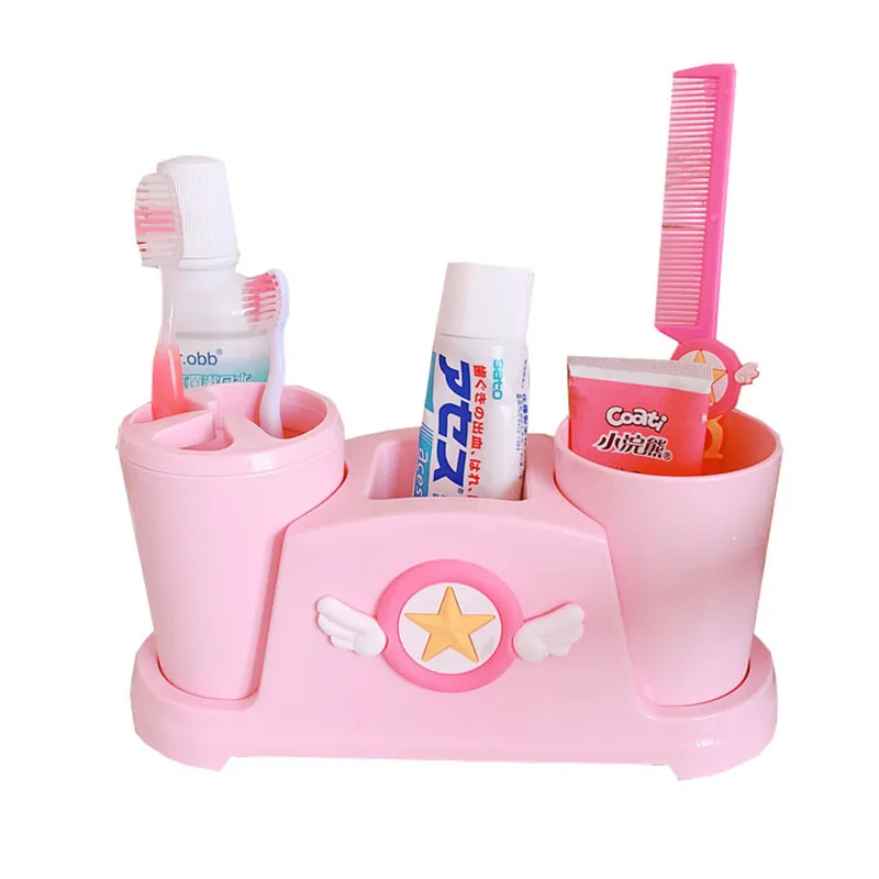 Kawaii Pink Sakura Bathroom Shelf Home Cute Plastic Mouthwash Cup Toothbrush Holder Set Couple Gargle Cup Bathroom Accessories 6