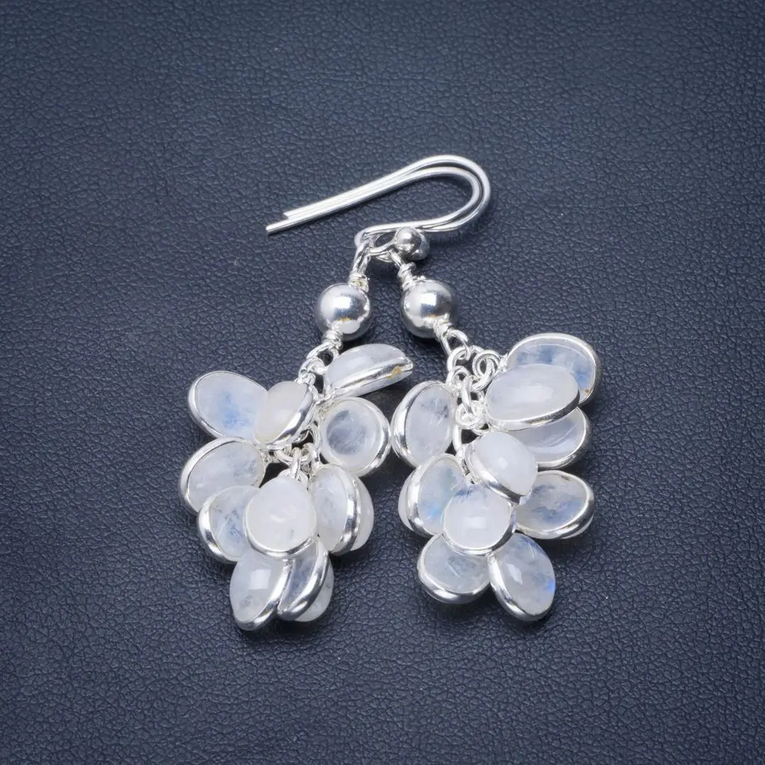 

Natural Rainbow Moonstone Handmade Unique 925 Sterling Silver Earrings 1.75" B2110