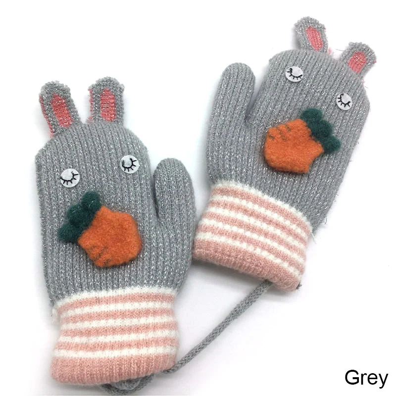 grey YEABIU/Детские толстые вязаные перчатки, милые зимние теплые перчатки для мальчиков и девочек, полосатые цветные перчатки, От 6 до 9 лет - Цвет: grey