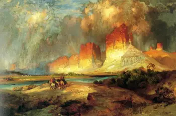 

4 Handmade Art Paintings by Teachers - Cliffs of Upper Colorado River mountain landscape Thomas Moran - Oil Painting on Canvas
