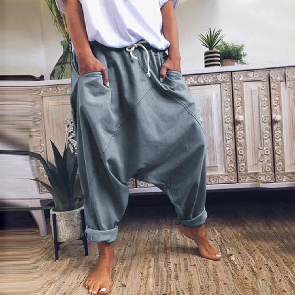 Модные штаны-шаровары женские повседневные свободные брюки в стиле хип-хоп с карманом однотонные винтажные джоггеры широкие брюки женские Капри