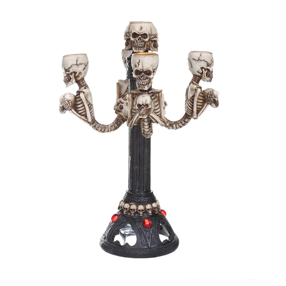 

5 Arms Carving Practical Home DIY Halloween Candle Holder Skull Skeleton Art Props Decoration Party Table Resin