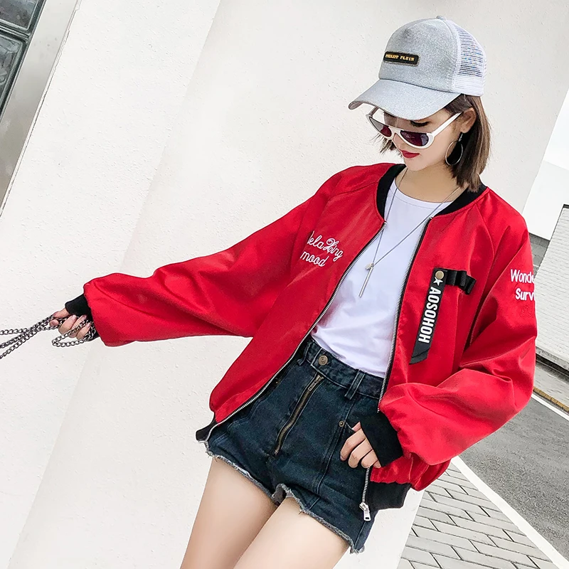 

Red Bomber Jacket Women Basic Coat 2019 Autumn Big size Short Cargo Thin Jacket Harajuku Female Short Student Clothes SA261S50