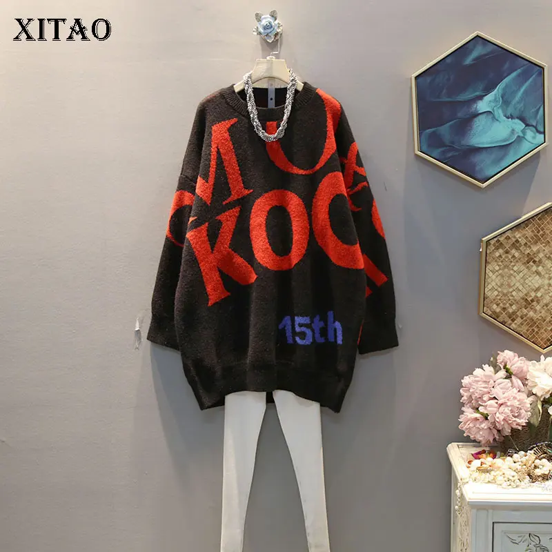 XITAO/вязаный свитер с буквенным принтом Модный новый пуловер элегантный длинными