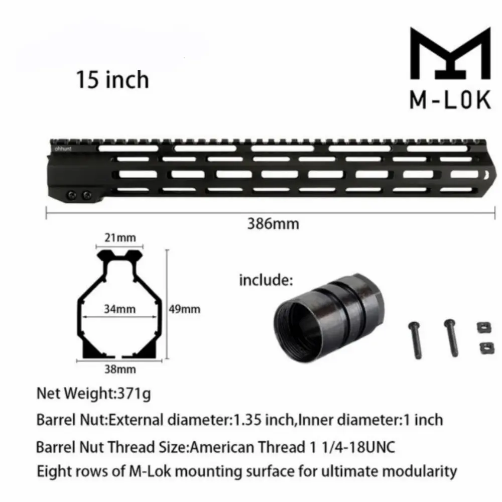 AR15 бесплатно поплавок M-LOK Handguard " 9" 1" 12" 13," 15" 1" Пикатинни тонкий стиль стальная муфта ствола для крепления прицела - Цвет: 15 inch Black