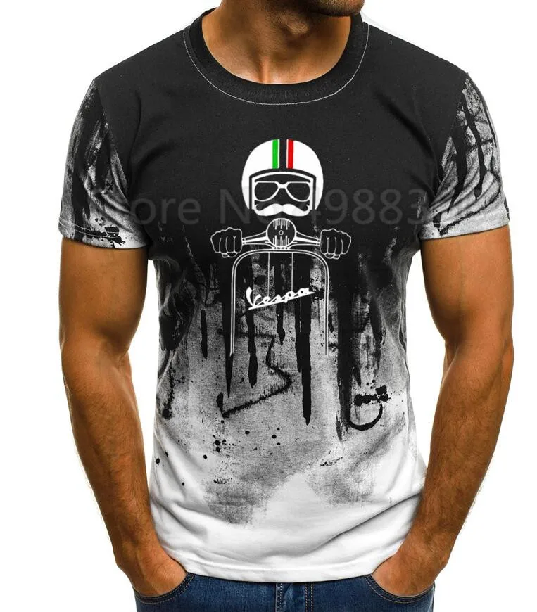  Vespa Classic T-shirt Men Gradient Color Short Sleeve Beefy Muscle Basic Solid Blouse Tee Shirt Top