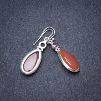 

Natural Carnelian and Mystical Topaz Handmade Unique 925 Sterling Silver Earrings 1.75" Y1856