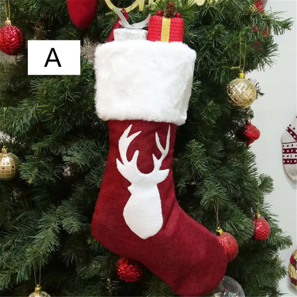 Рождественские чулки, подарки, тканевые носки Санта-Клауса, Рождественский милый мешок для подарков для детей, каминная елка, Рождественское украшение