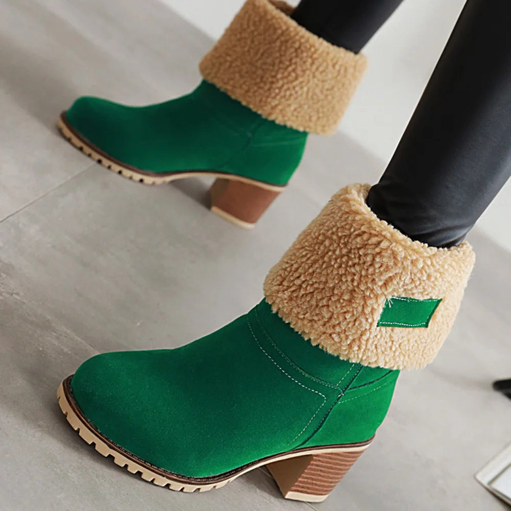 

Lapolaka Russia winter Warm snow Boots Women chunky Heels non-slip female Ankle Boots Shoes woman large Size 43