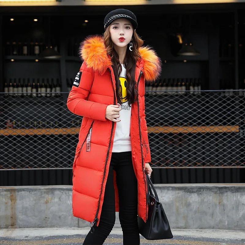 

2019 Korean-style Winter Mid-length Women's Thick Cotton-padded Clothes over-the-Knee Large Fur Collar Slim Fit Coat Large Size