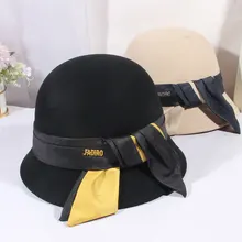 

2022 New Hat Female Elegant Wool Warm Fisherman Hat Fashion Double Color Bow Dome Short Eaves Basin Hat Luxury Cashmere Hat Luxu
