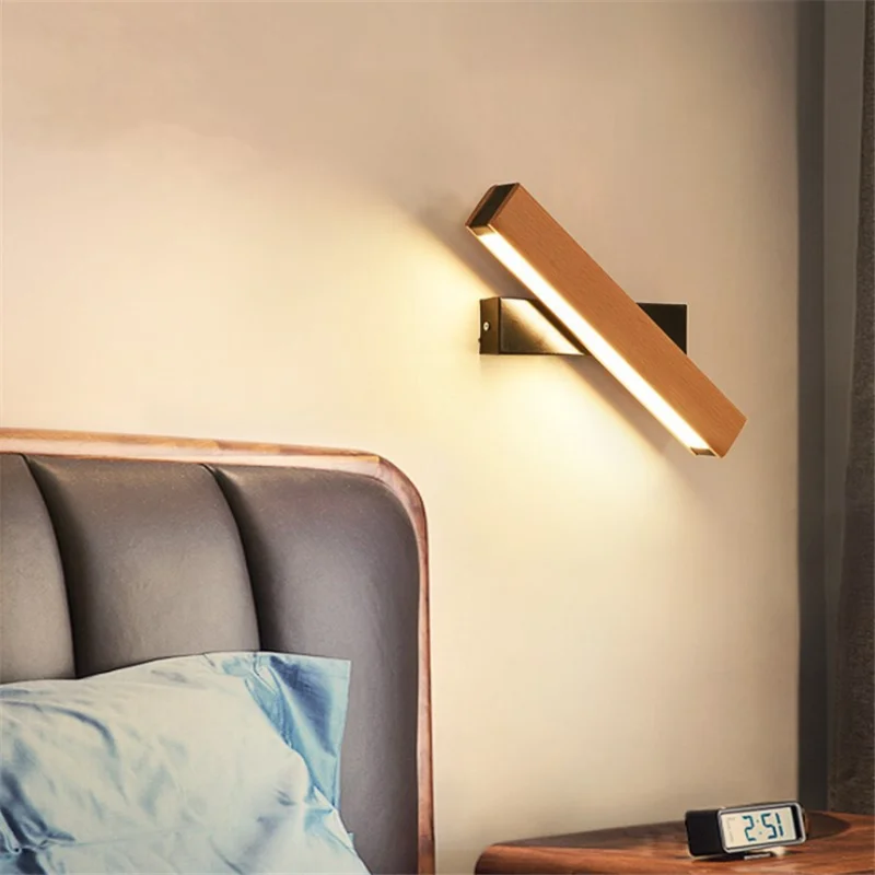 Nordic Wall Lamp LED Rotating Novelty Bedroom Bedside Lampara Solid Wood Aisle Modern Minimalist Creative Study Home Decoration
