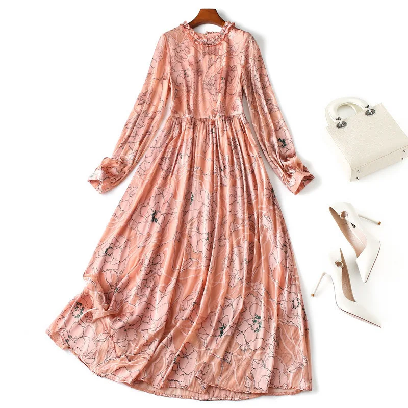 pink silk dress long sleeve