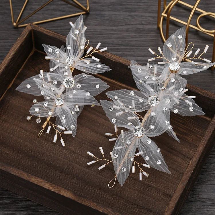 Beautiful Silk Yarn Flower dreamy Earrings Exterior Style headband Wedding hair accessories for bride