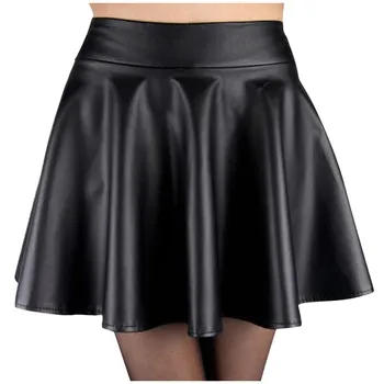 

skirts womens Leather Skirt High Waist Creased Skirt Solid Casual Base Fashion Skirt faldas mujer moda 2020 юбка женская