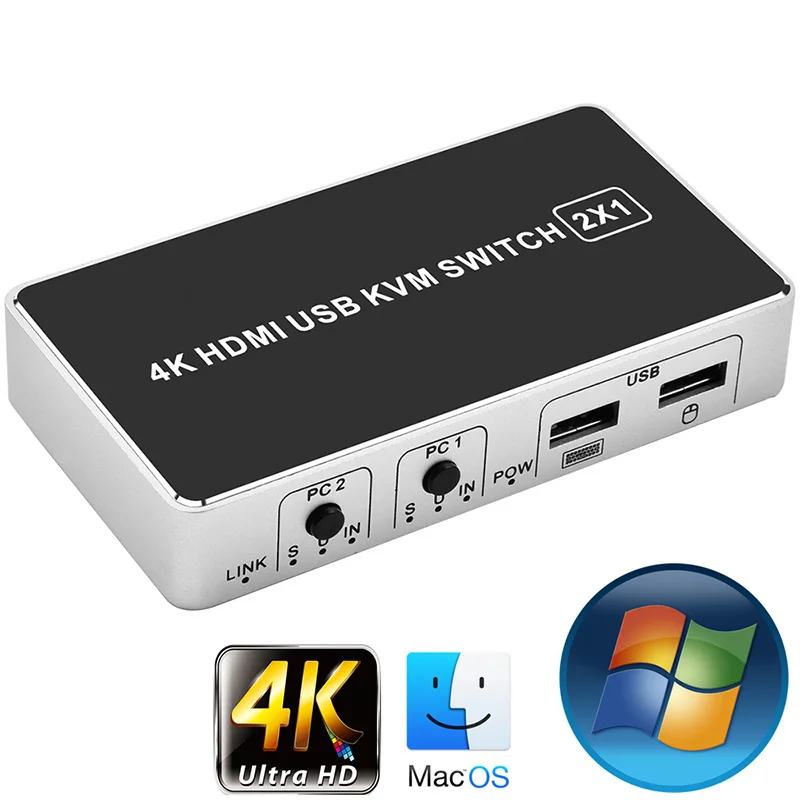 

USB HDMI 1.4 KVM Switcher control 4K HDMI KVM Switch 4/2 port 3840X2160P up to 4/2 monitors for mac os. windows 10