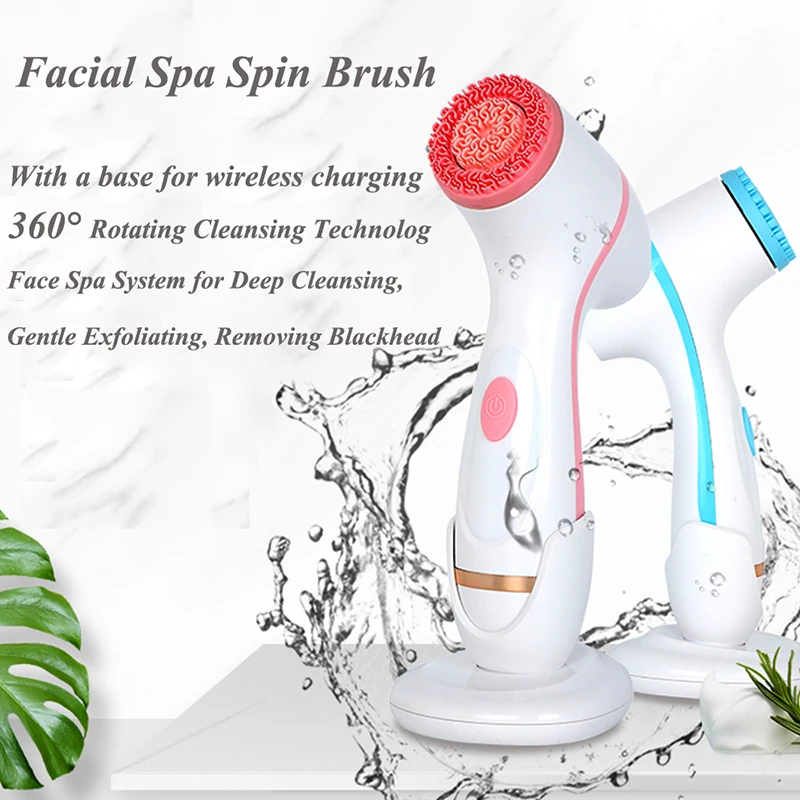 Silicone Face Cleansing Brush Spin Brush Deep Cleaning Face Remove Make-up Residue Rechargeable Waterproof Facial Brush Set