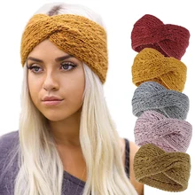 2019 invierno más cálido diadema tejida para la oreja turbante para dama mujeres Crochet lazo ancho elástico sólido diadema accesorios para el cabello(China)