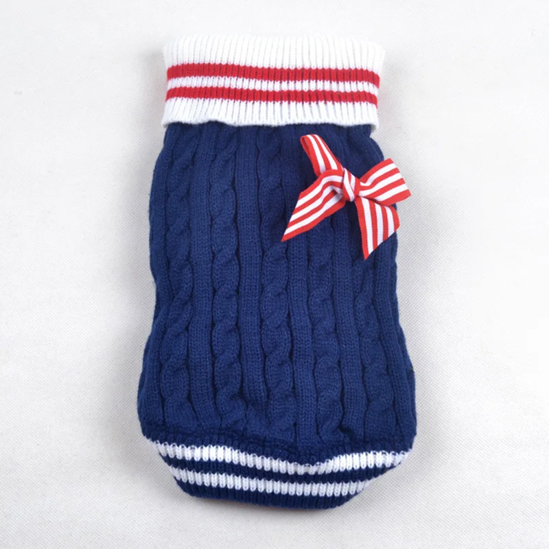 

Pet Dog Cat Bow Knitted Jumper Winter Sweater Puppy Coat Jacket Striped Clothes