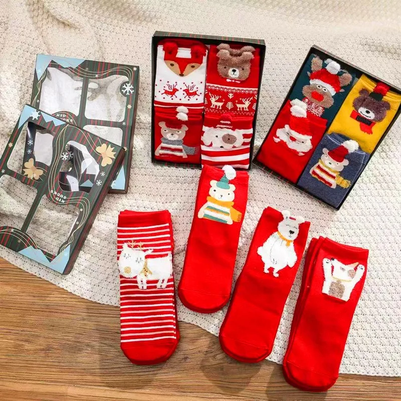 4 пар/кор. высококачественные хлопковые красные носки Рождественские Носки с рисунком Милые Японские Женские носки для осени и зимы Повседневные носки