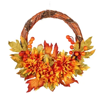 

Autumn Chrysanthemum Rattan Wreath- Wreath Simulated Thanksgiving Day Decoration Pendant