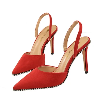 

2020 New Sandals Women 9CM High Heels Fashion Sexy Red Pumps Women Shoes Size34-40 Casual Flock Vamp Party Summer Shoes Women